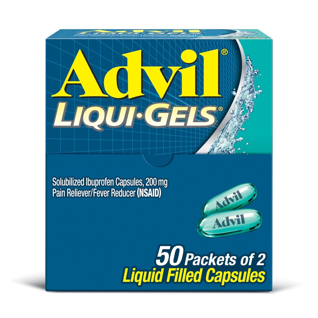 Advil Liqui-Gels Pain Reliever ve Ateşi, Ibuprofen 200 mg for Headache, Backache, Menstrual Pain and Common Pain Relief - 50x2 Sıvı Doldurulmuş Kapsüller