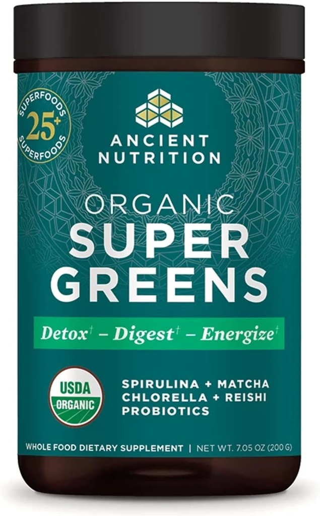 Eski Beslenme Super Greens Toz, Organik Superfood Toz, Spirulina, Chlorella, Matcha ve Digestive Enzymes, 25 Hizmet, 7.05oz