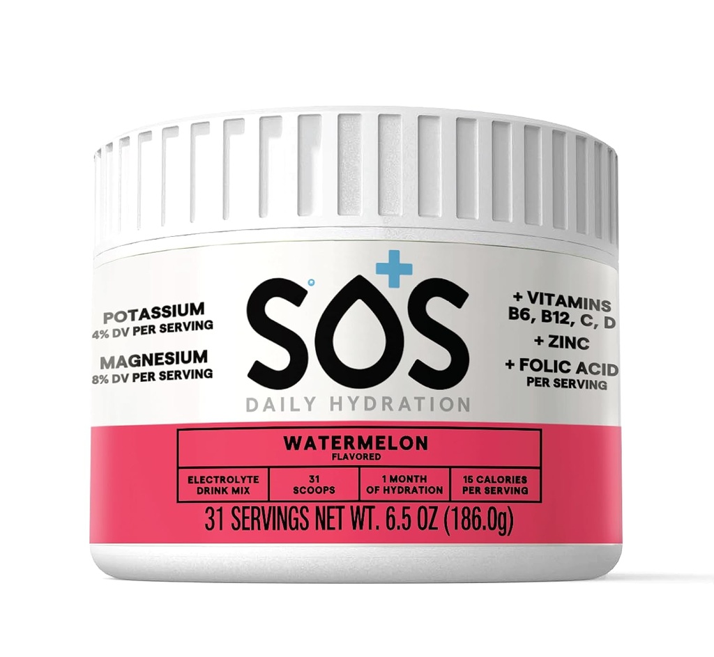 SOS Hydration Electrolyte Drink Mix | 31 Servisler | Low Sugar | 15 Calorie | Keto-Friendly & Rapid Rehidr | Watermelon