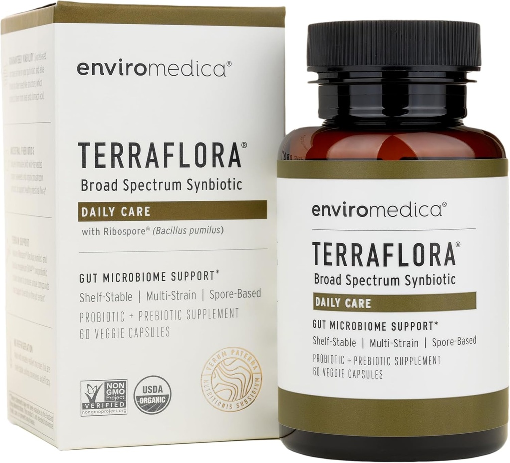 Terraflora Daily Care, Probiyotiklerin ve erkeklerin 60 ct için prebiyotiklerin sinbiyotikleri, Soil bazlı, Raf Stable, allergen Friendly Sporte Based Supplement Capsules Gut Health Tarafından Enviromedica