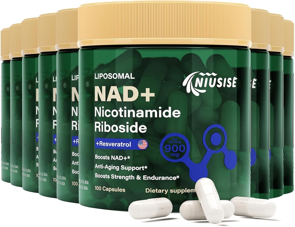 NAD Supplement, NAD Nicotinamid Riboside 900 Mg for Men and Women, Liposomal NAD+ Nicotinamid Riboside, Resveratrol & Quercetin, Enerji, NAD+, 900 Capsules