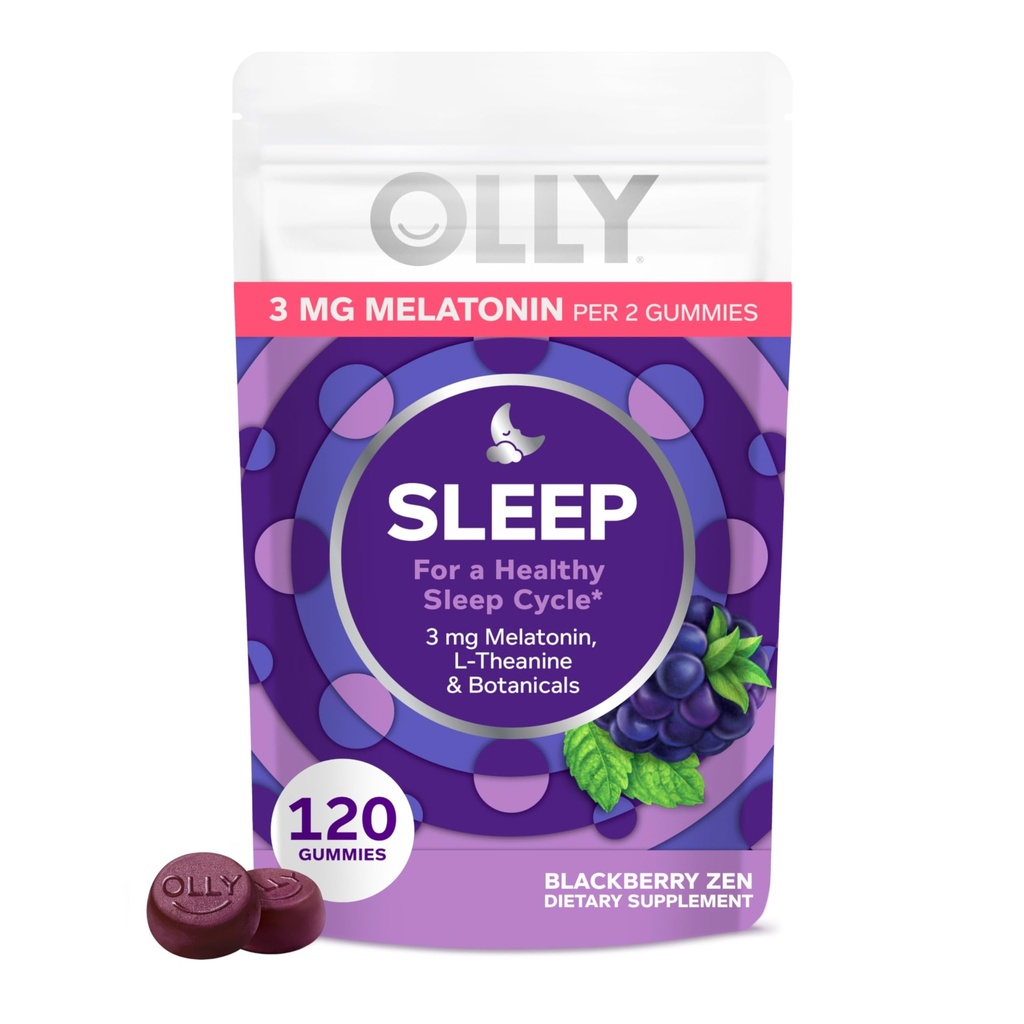 Olly Sleep Gummy, 3 mg Melatonin, L-Theanine, Chamomile ve Lemon Balm Extracts, BlackBerry Flavor, 60 Day Supply - 120 Count Count