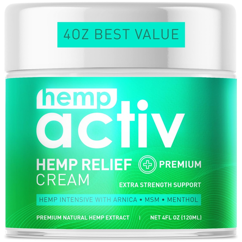 Hemp Cream, Hemp, Menthol, MSM & Arnica, 4 Fl Oz