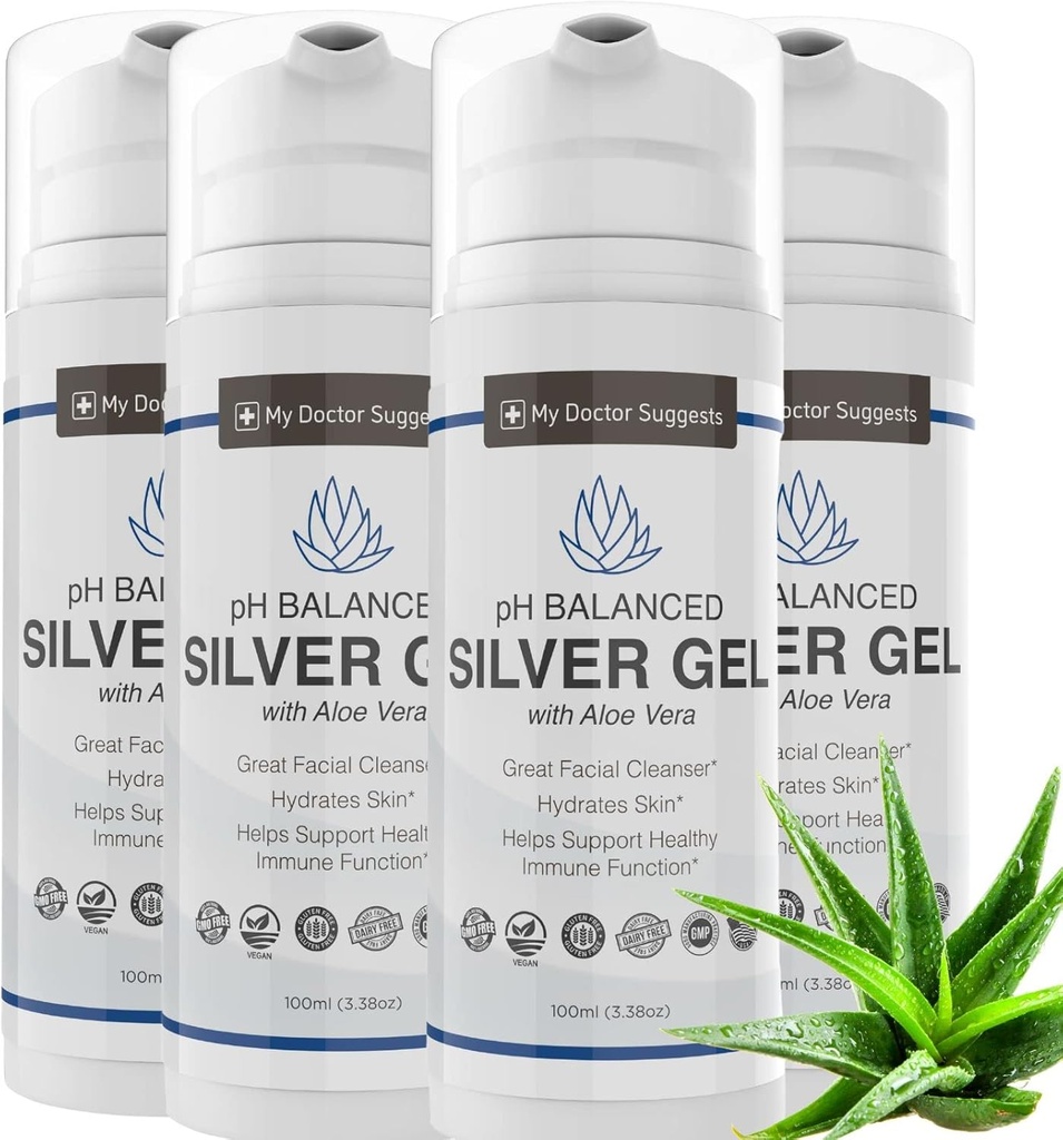 Ekstra Kuvvetli Koloidal Silver Gel 30ppm with Aloe Vera - pH Dengeli Yapılı Gümüş - Triple Strength Soothe & Relieve - Easy Pump Şişe, 3.38Oz (4 Pack)