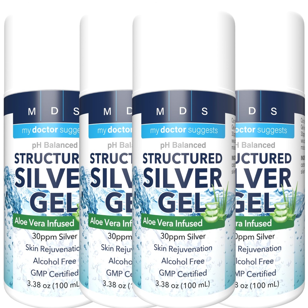 Extra Strength Colloyal Silver Gel 30ppm με Aloe Vera - pH Ισορροπημένη Δομημένη Ασημί - Triple Strength Soothe & Relieve - Εύκολη αντλία μπουκάλι, 3,38Oz (4 Pack)