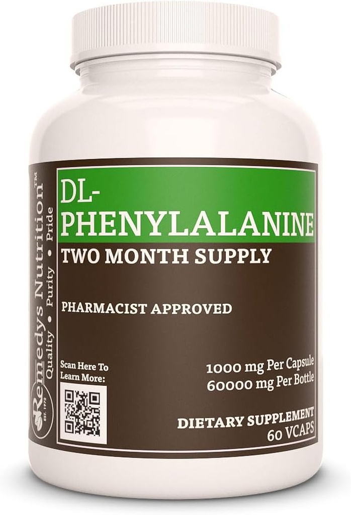 Remedy'nin beslenme DL-Phenylalanine (DLPA) | 1000 mg, 60 Vegan Capsules Diyeter Supplement | Two Moon Supply