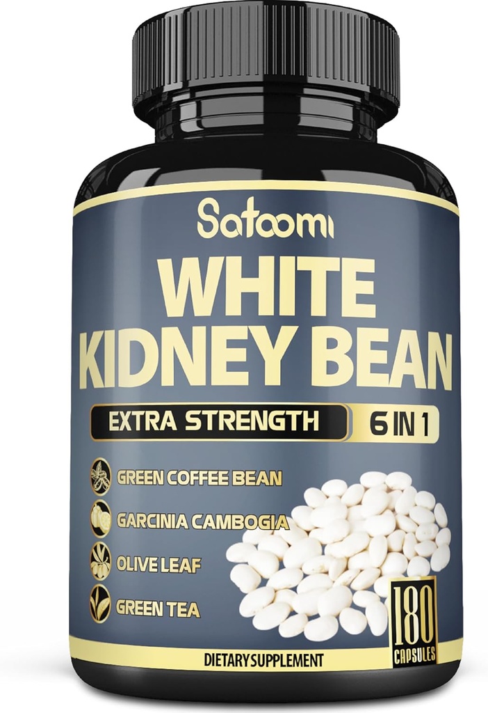 Satoomi 6in1 White Kidney Bean Extract Capsules - 6 Ay Supply - Olive Leaf, Green Coffee Bean & Green Tea - 180 Sayı