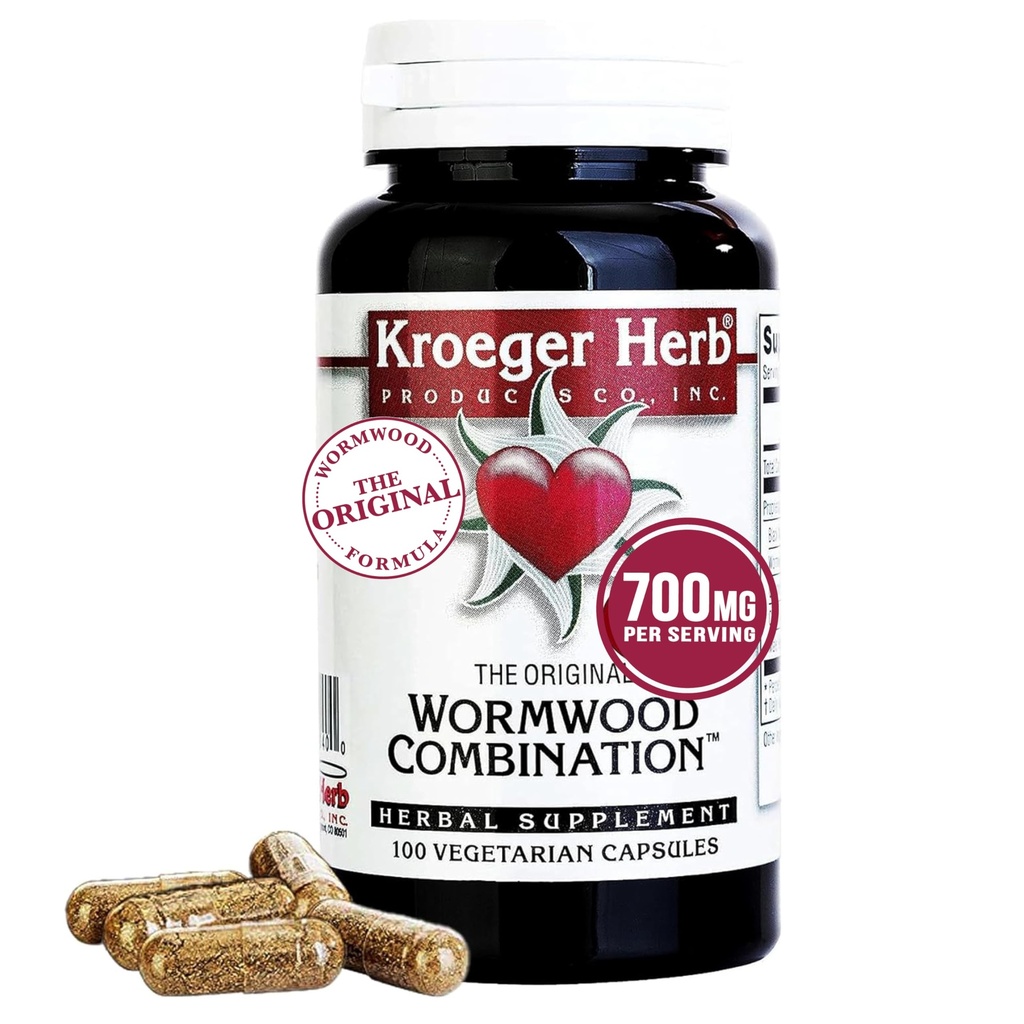 Kroeger Herb Ürünleri, Wormwood Herb, Black Walnut, Clove, Quassia, Worm Wood Detox Cleanse - Vegetarian Capsules, Non-GMO, Gluten Free, No Preservatives or Fillers - 100 Capsules, USA