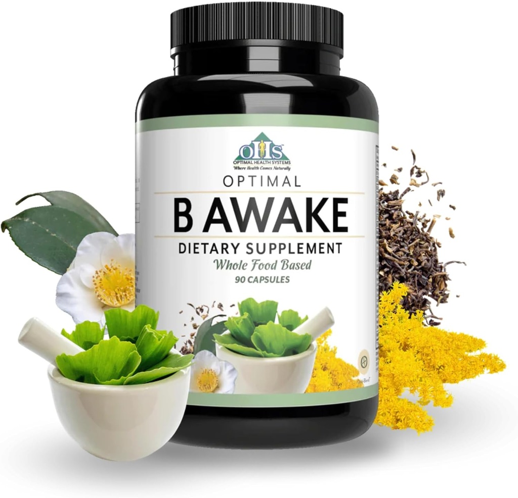 Optimal Sağlık Sistemleri B Awake | Super B Vitamin/Energy Mix & Whole Foods + Enzymes & Probiyotiks for Abxia | 90 Capsules
