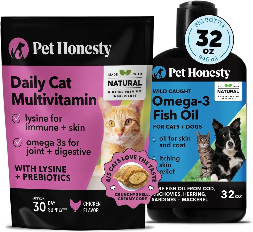 Cat Multivitamin Chews + Omega 3 Fish Oil συμπλήρωμα για σκύλους & γάτες - Cat Treats για την υγεία, ανοσοποιητικό, κοινή υποστήριξη, δέρμα & παλτό, πέψη, και γενική ευεξία 