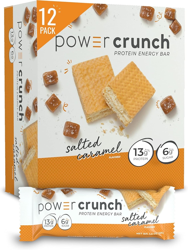 Power Crunch protein Wafer Bars, Yüksek Protein Snacks with Delicious Taste, Salted Caramel, 1.4 Ounce (12 Count)