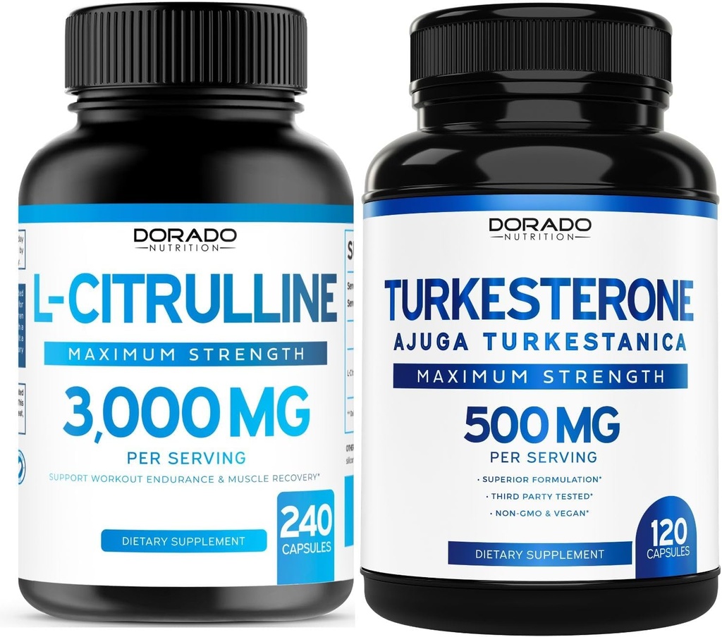L Citrulline Supplement (240 Kont) L Arginine & Nitrik Oksit - Stamina, Endurance, Workouts ve Turkesterone (120) Athletic Performance & Muscle Mass Support - Vegan & ABD Made & USA