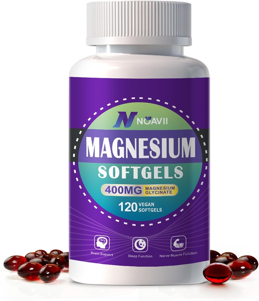 Συμπληρώματα μαγνησίου Softgels, Εύκολη Απορρόφηση Μαγνήσιο Γλυκινικό Gel Κάψουλες 400mg με D3 & K2, Υψηλή βιοδιαθεσιμότητα Μαγνήσιο για τον ύπνο & την ηρεμία Υποστήριξη, Νευρικό, Μυϊκό & Οστική Υγεία