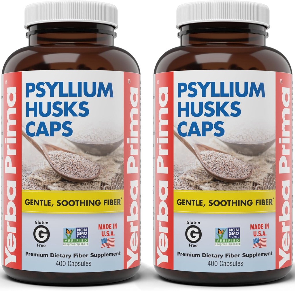 Yerba Prima Psyllium Husks Caps, 625 mg, 400 Capsules (Pack of 2) - Erkekler ve Kadınlar için Doğal Fiber - Düzenli Destek Supplement