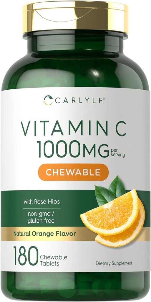 Carlyle Vitamin C Chewables | 1000 mg | 180 Tabletler | Vejetary, Non-GMO, Gluten Free Supplement