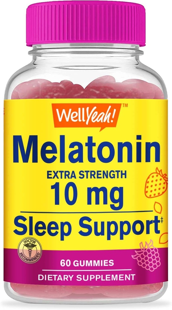 WellEvet Melatonin 10 mg Gummies - 2 Ay Supply - Natural Sourced Flavor, Drug-Free Gummy Supplement - Gluten ve Gelatin Free, Vegetarian - 60 Gummies