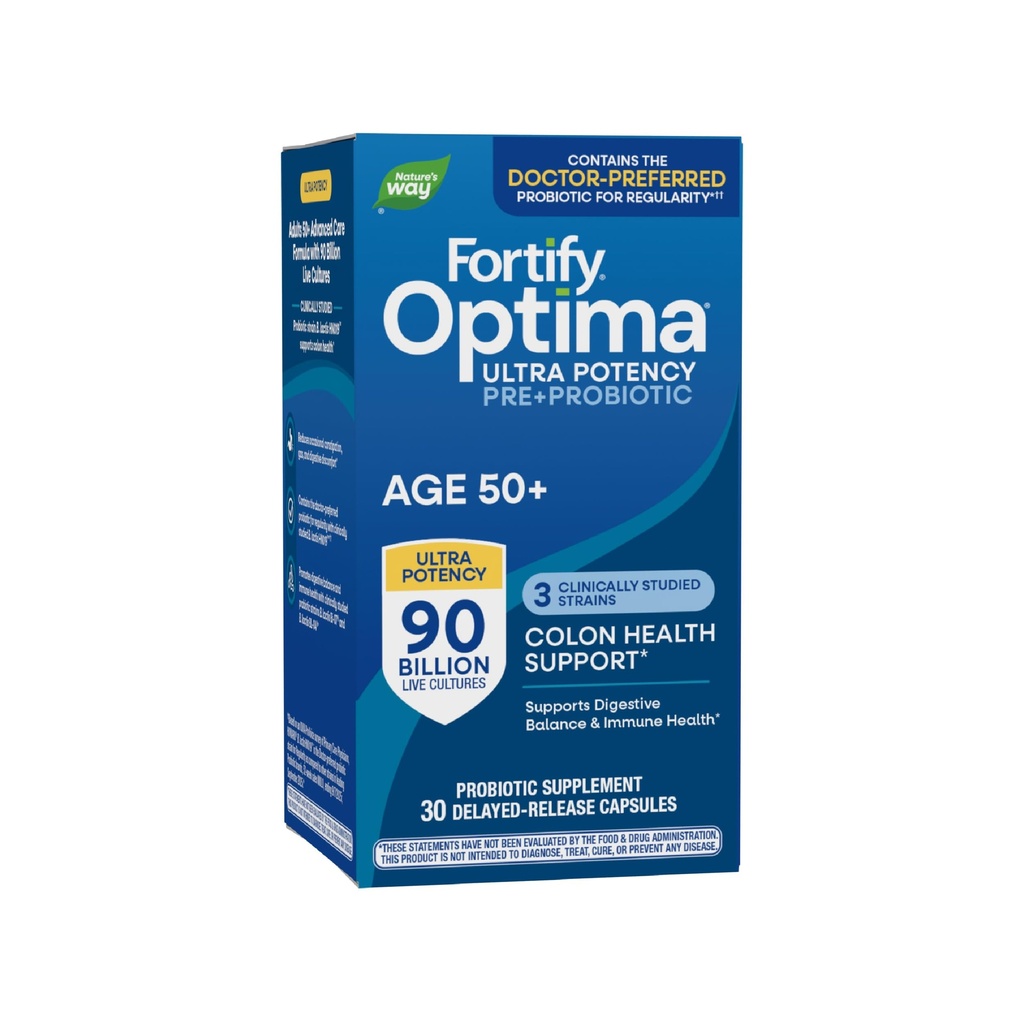 Τρόπος της φύσης Οχυρώστε το Optima Probiotic για ενήλικες 50+, 90 δισεκατομμύρια ζωντανές κουλτούρες, 15 στεφάνες, υγεία του παχέος εντέρου*, υποστηρίζει την ισορροπία και την ανοσοποιητική υγεία*, 30 κάψουλες (Packaging May Vary)