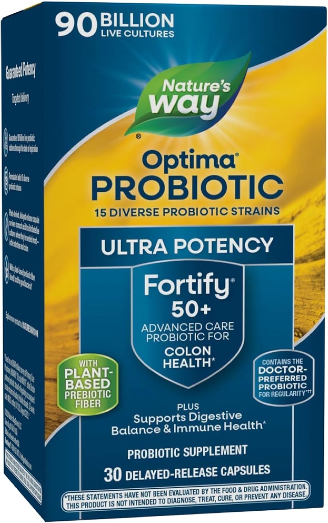 Nature's Way Fortify Optima Probiyotik for Yetişkinler 50+, 90 milyar Live Cultures, 15 Strains, Colon Health*, Supports Digestive Balance and Immune Health*, 30 Capsules (Pazarlama)