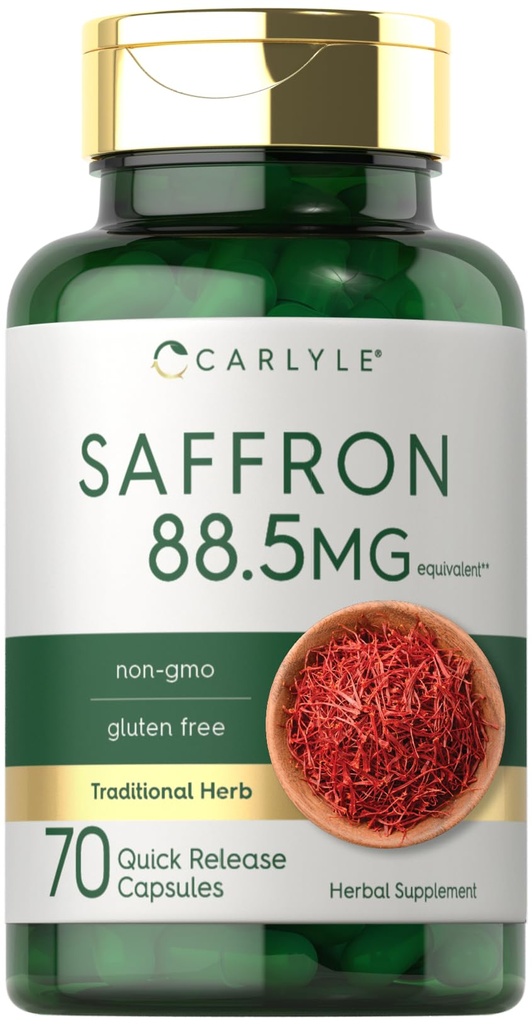 Carlyle Saffron Extract Supplement 88.5mg | 70 Capsules | Kadınlar ve Erkekler için Piller | No-GMO & Gluten Ücretsiz