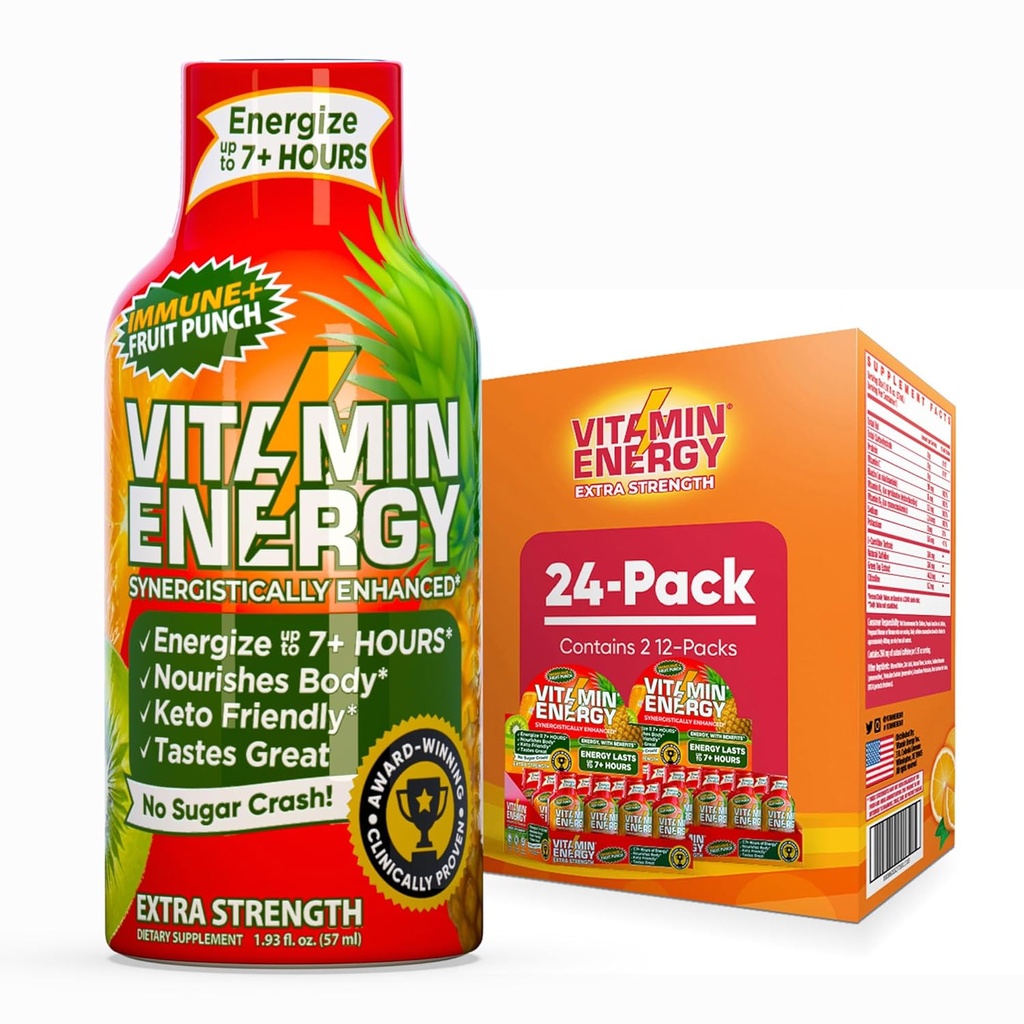Enerji Vitamini Immune+ Ekstra Güçlü Enerji Shot Meyveleri 24 Paketi, 260 mg Doğal Caffeine, B-Vitamins, Citicoline, Green Tea, Immunity & Focus Support, Zero Sugar, Gluten-Free 1.93 fl ozzz