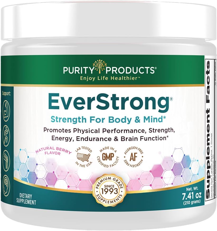 Purity Products EverStrong Powder from Muscle Matrix Blend - Creapure Creatine - Boron (FruiteX-B PhytoBoron) - CoffeeBerry Extract - Boosted with 1000 IU Vitamin D - Berry Burst (210 g)