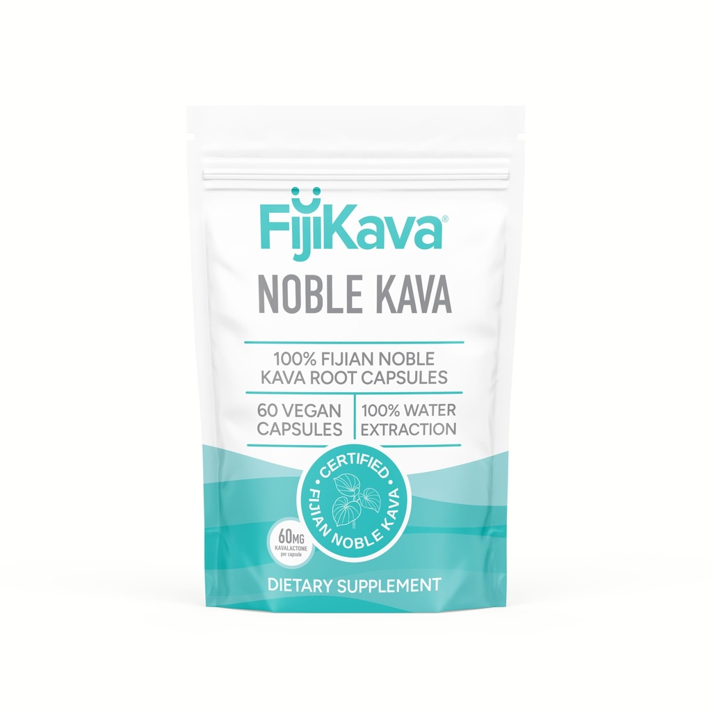FijiKava Noble Kava Capsules, 600 mg Kavalactones Per Service, Natural Relaxation & Sleep Support Supplement, Vegan & Non-GMO, 60-Count, Premium Piper Methysticum Extract for Calm & Stress Relief