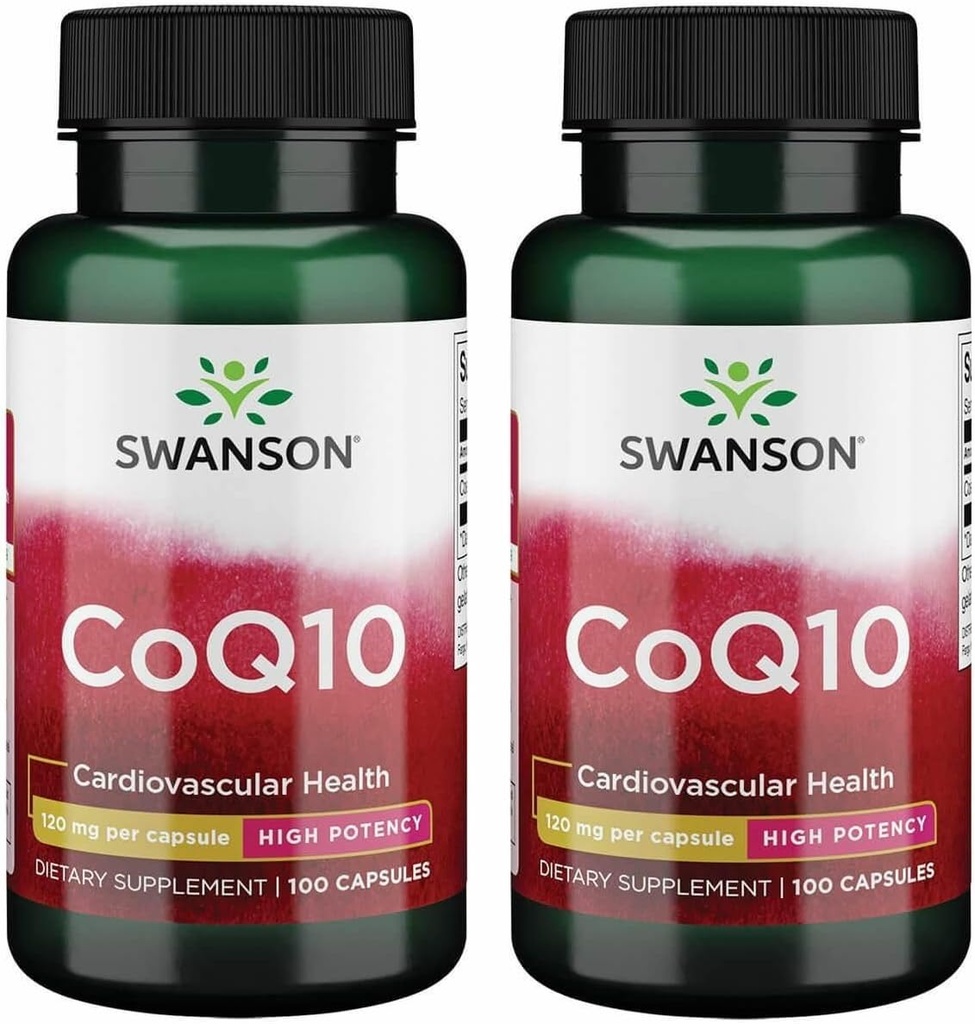 Swanson CoQ10 - Βοηθά στην προώθηση της υγείας της καρδιάς, την υποστήριξη της ενέργειας, & Βοηθήματα Γενική Καρδιαγγειακό Σύστημα Υγεία - Βοηθά στη διατήρηση του συμπολυμερούς Q10 συμπλήρωμα - (100 κάψουλες, 120mg το καθένα) (2 Pack)