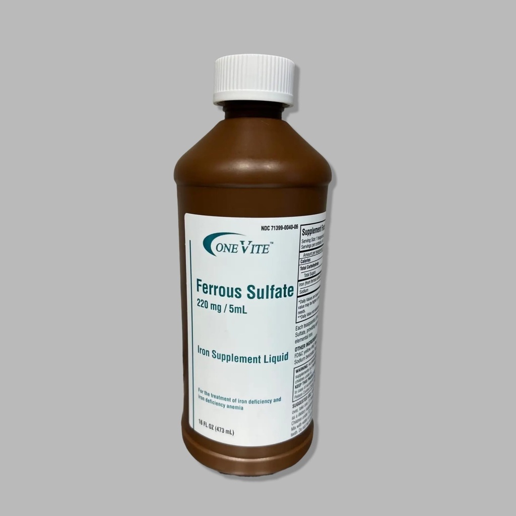 Ferrous Sulfate 220 mg/5 ml | Iron Supplement Liquid, 16 Fl Oz (Pack of 1)