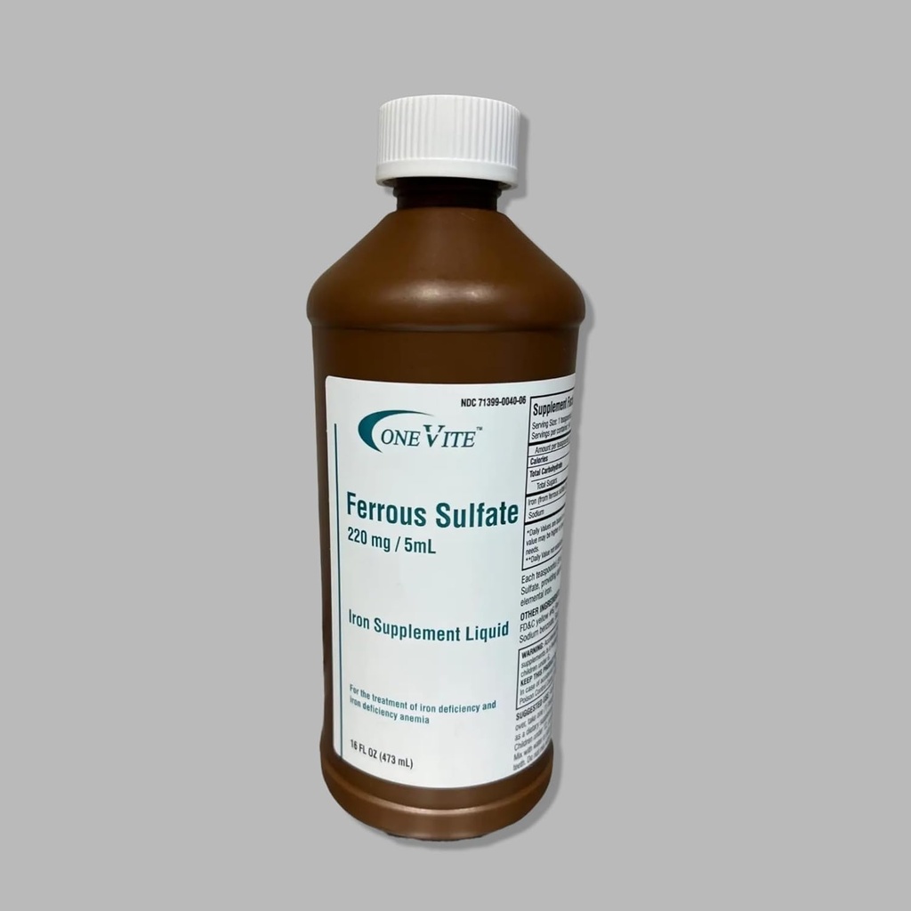 Ferrous Sulfate 220 mg/5 ml | Iron Supplement Liquid, 16 Fl Oz (Pack of 1)