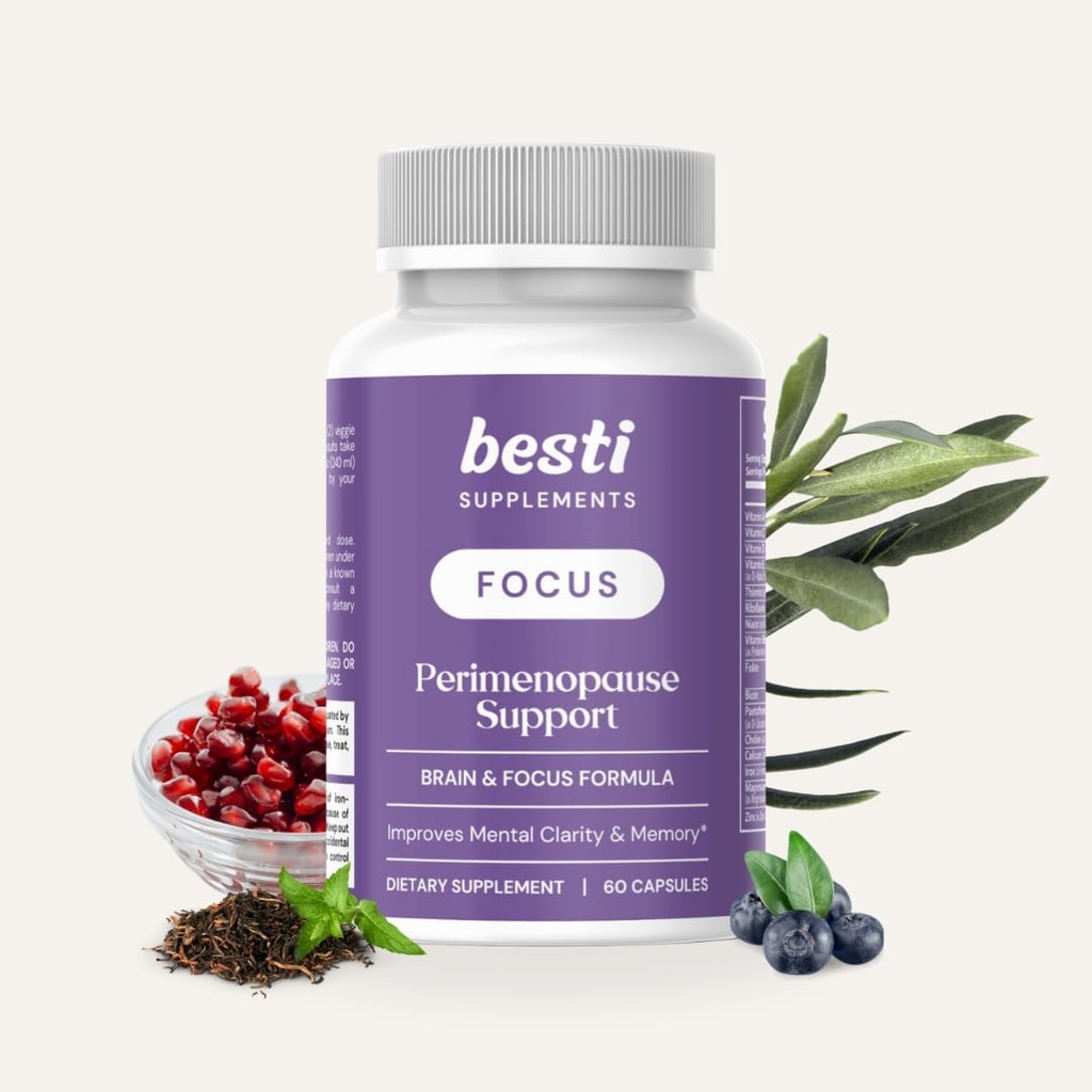 Besti Supplements Focus - Perimenopause Support with Focus+ Formula, 60 Capsules | Boosts mental Clarity, Memory & Cognitive Function