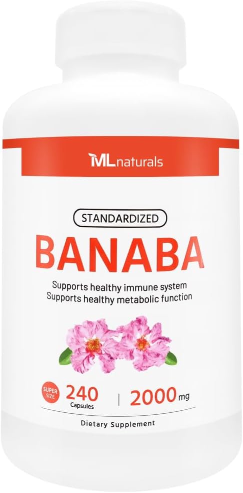 ML Naturals Standardized Banaba 2000 mg 240 Καψάκια λαχανικών. Υποστηρίζει υγιές ανοσοποιητικό σύστημα και μεταβολική λειτουργία. Μη ΓΤΟ, NSF-Certified & cGMP- Compliant