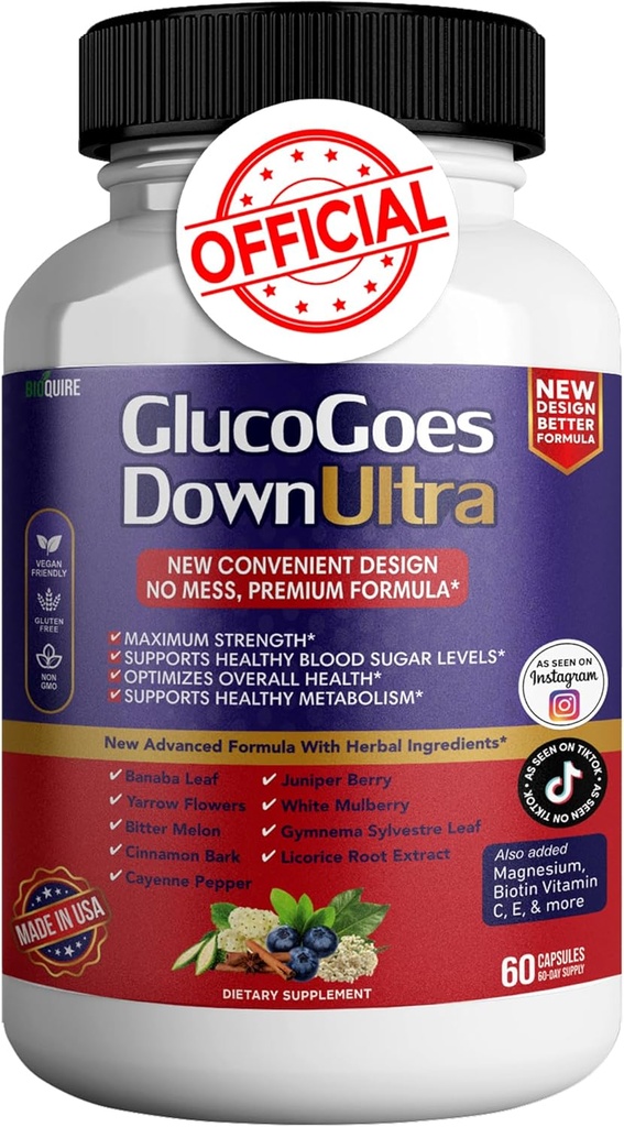 Gluco, Ultra Diyetsel Supplement, 60 Capsules, maksimum Güçlü, Sağlıklı Kan Şeker Seviyelerini Destekliyor, Genel Sağlık Kurtarın - 1 Paket