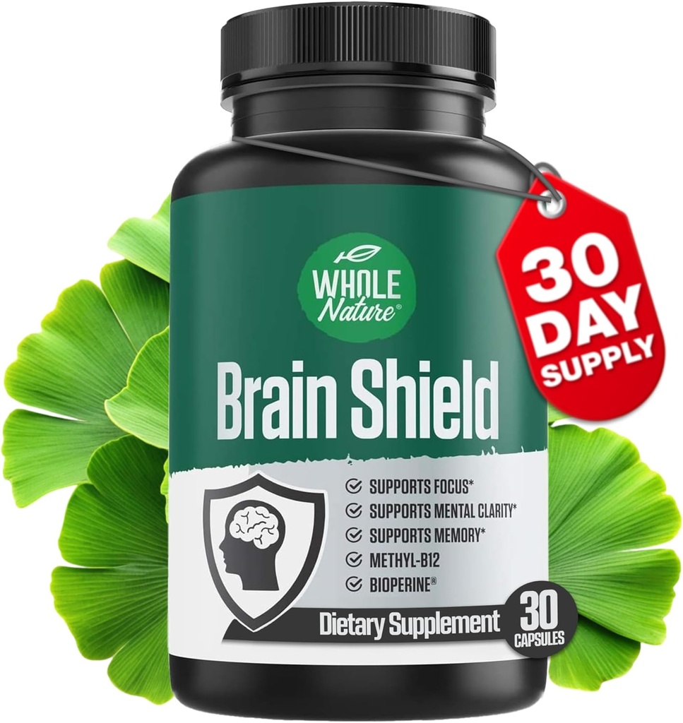 Brain Booster Nootropics - Brain Shield με Ginkgo Biloba, Alpha GPC και Bacopa Monnieri, Vitamin B12, B3 - Υποστήριξη Focus, Memory & Clarity, Energy & Stress Relief. (1)