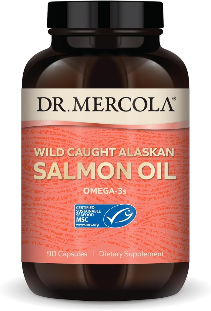 Dr. Mercola Wild Caught Alaskan Salmon Oil, 30 Hizmet (90 Capsules), Omega-3s, Diyet Tamam, Sağlıklı Beyin ve Bilişsel Fonksiyonlar, Non-GMO, MSC sertifikalı