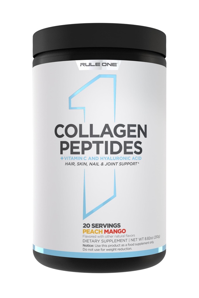 Κανόνας 1 Collagen Peptides Powder - Hydrolyzed Bovine Collagen, Hyaluronic Acid, and Vitamin C. Υποστηρίζει τα μαλλιά, δέρμα, & νύχια (20 Σερβίρει, Ροδάκινο Mango)