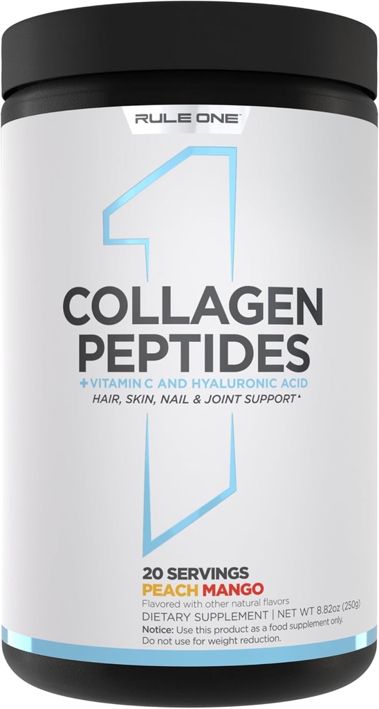 Κανόνας 1 Collagen Peptides Powder - Hydrolyzed Bovine Collagen, Hyaluronic Acid, and Vitamin C. Υποστηρίζει τα μαλλιά, δέρμα, & νύχια (20 Σερβίρει, Ροδάκινο Mango)