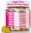 1500 mg NAD+ Sugar Free Gummies | NAD + Plus NR TMG ALA Trans-Resveratrol Fisetin Supplements | Nicotinamid Riboside Tri Metilglycine Alfa Lipoic Acid Betaine Pills Capsules Tincture Supplement Alt