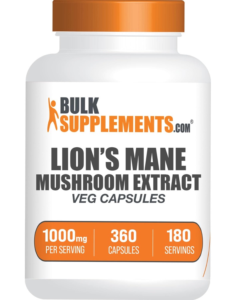 BulkSupplements.com Mane Mushroom Extract Κάψουλες - συμπλήρωμα μανιταριών, συμπλήρωμα εγκεφάλου για την υποστήριξη μνήμης και εστίασης - Vegan, 2 κάψουλες ανά υπηρεσία (1000mg), 360 κάψουλες (πακέτο του 1)