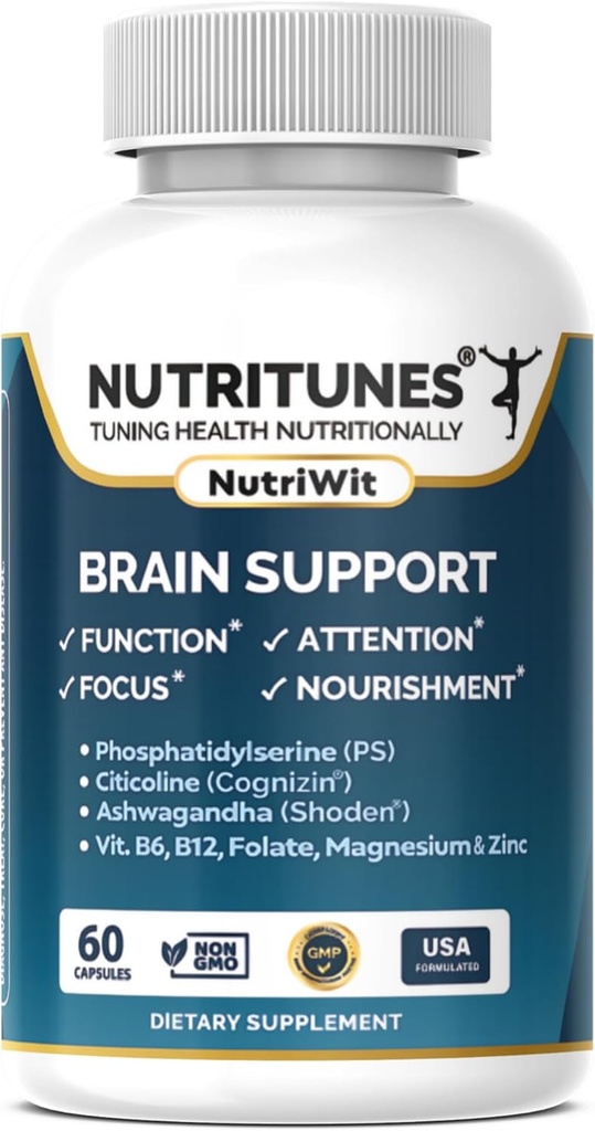 Brain Health Supplement-Memory, Focus & Brain Nourishment Support with Cog206 Citicoline, Phosphatidylserine, Shoden Ashwagandha, B Vitamins, Magnezyum & çinko-60 NutriWit Capsules
