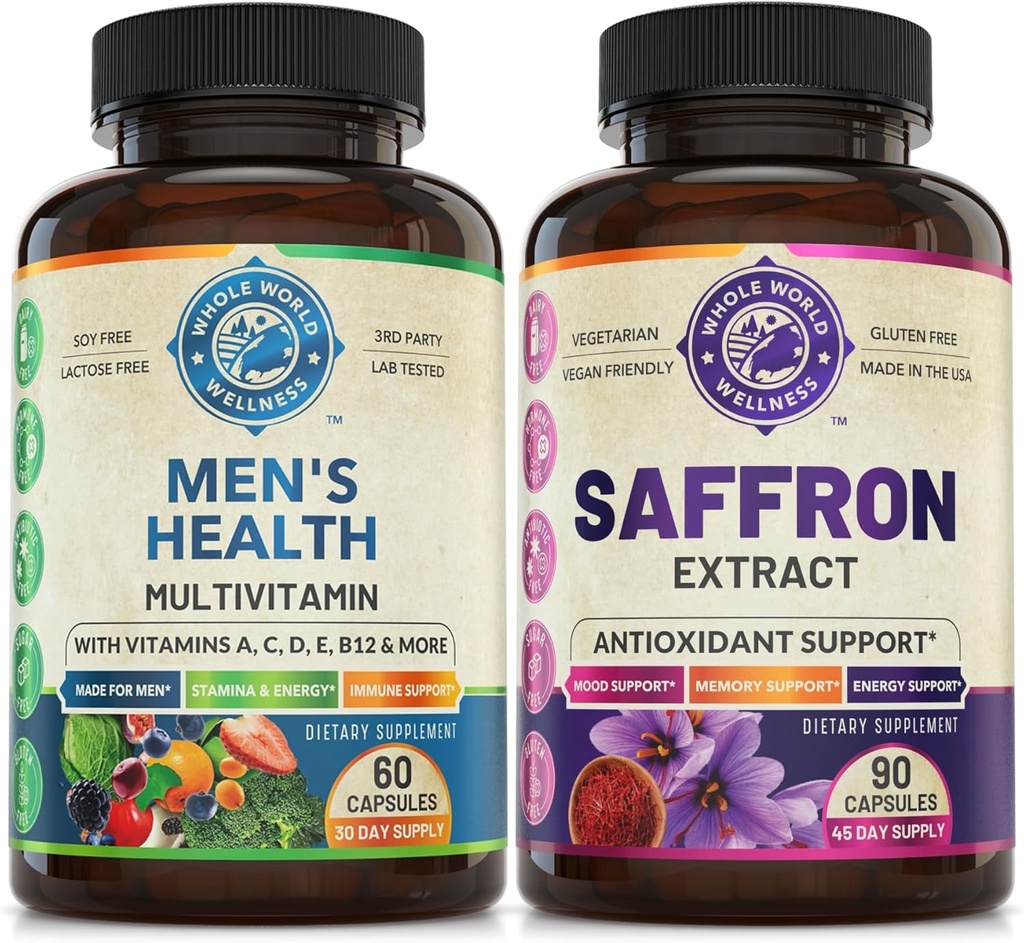 Erkekler Daily Multivitamins & Pure Saffron Extract (Bir Şişe Her Şey) Kollektif olarak Holistic Wellness, Boosted Energy, Uplifted Mood. ABD'de yapıldı.