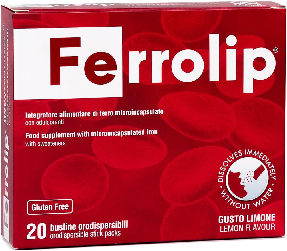 Ferrolip Iron Supplement for Women, Men and Kids (20 Lemon Flavored ► Sachets) - Gastrointestinal Comfort and No Metallic Taste - Vegan and Gluten Free