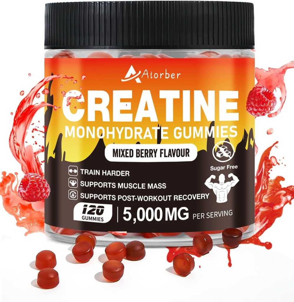 Erkekler ve Kadınlar için Kretan Monohidrat Gummies - 5g Kretine Monohidrat, Destekler Çalışma, Zero Sugar, 120 Vegan Supplement Gummies