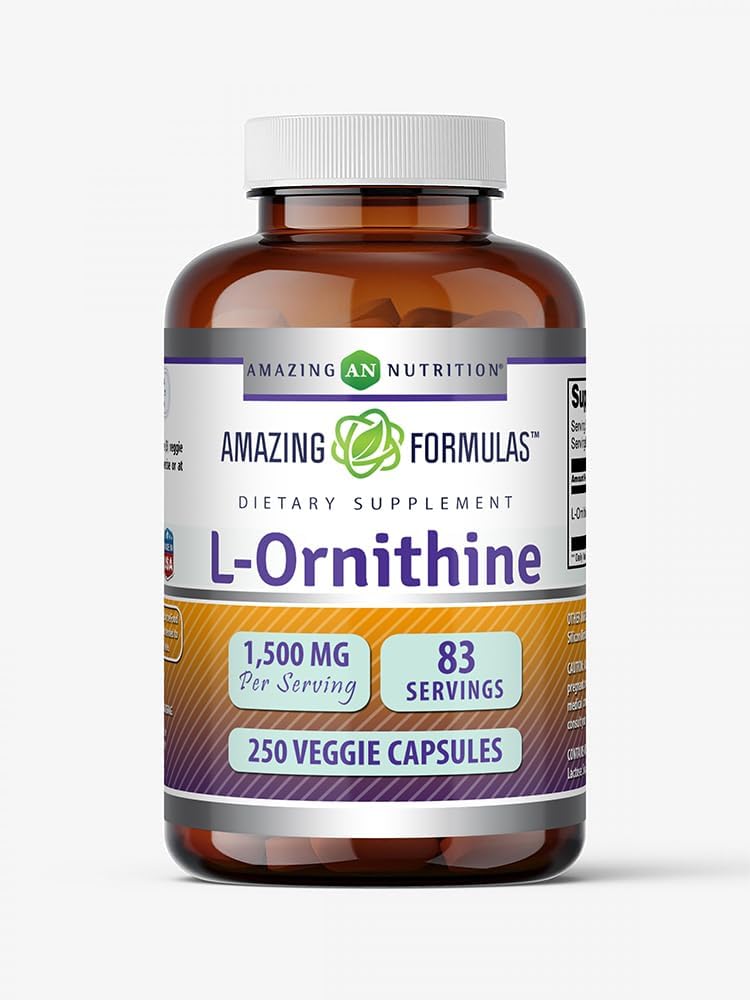 Amazing Formulas L-Ornithine Supplement | 1500 Mg Per | 250 Veggie Capsules | Non-GMO | Gluten Free | Made in USA