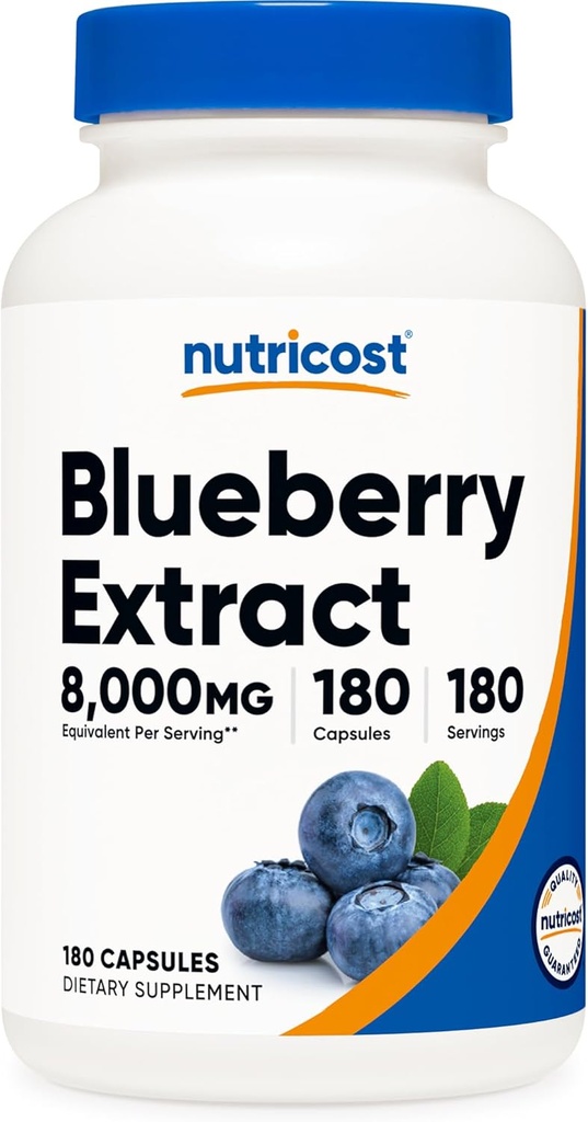 Nutricost Blueberry Extract 8000 mg Equivalent (160 mg of 50:1 Ekstraksiyon), 180 Capsules - Vegetarian, Gluten Free ve Non-GMO