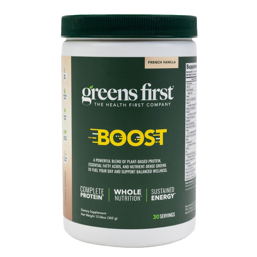 Greens First Boost - Plant-Based protein & Balanced Beslenme - Superfood Shake Mix - Hiçbir Buğday veya Soy - Süt Özgür - Vegan - Fransız Vanilla, 12.06 oz.