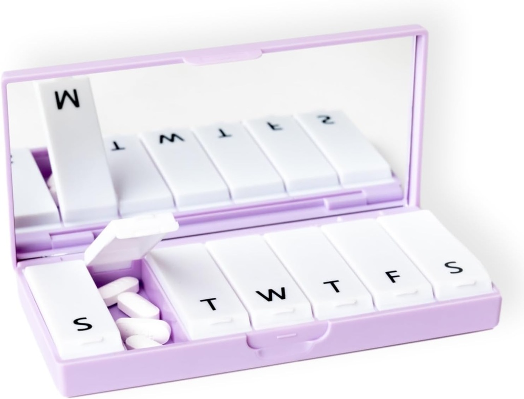 PORT X POLISH Tasarımcı Pi Weekly Box Organizer (Single 1X Daily, Lilac) | Compact, Şık 7Day Vitamin Supplement Case | Cute Portable Mini Travel Medicine Carrier | Madonna-Free Pillbox Caddy