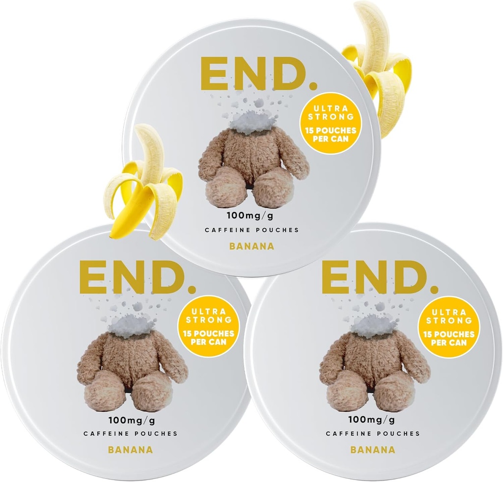 END. Caffeine Pouches: 75mg Natural Energy Boost, 12 Natural Flavors, Tobacco and Nicotine Free Pouches, On-the-Go Energy, Zero Sugar, 15 Coffee Pouches Per Can (Pack of 3, Banana)