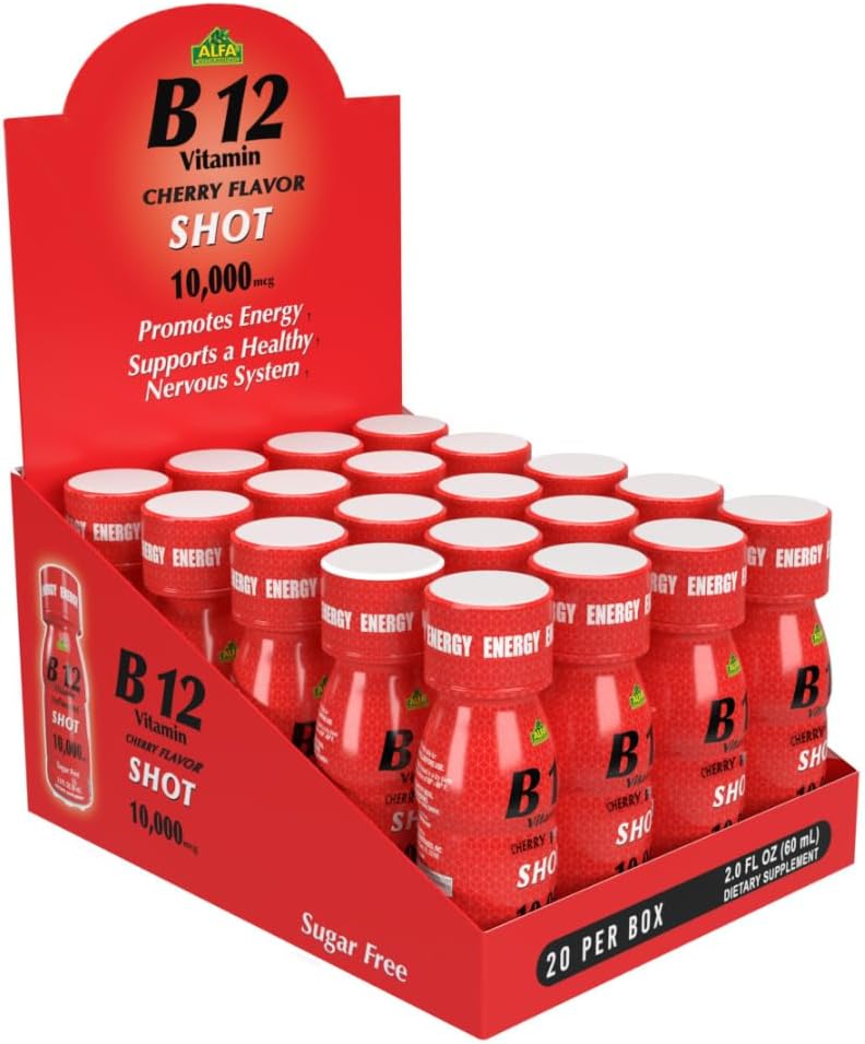 ALFA VITAMINS B12 Vitamin Shot with 10000 MCG Highest Potency - Sugar-Free, Caffeine-Free - Energy Shot (2.0 FL OZ şişe) 20 Pack