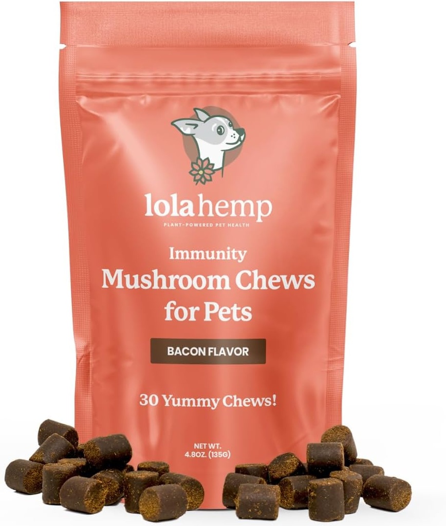 Lolahemp Mushroom Supplement for Dogs - Νόστιμα μάσημα με οργανικό σύμπλεγμα μανιταριών για ανοσοποιητικό σύστημα & Γνωστική υγεία - Turkey Tail, Reishi, Shiitake, Maitake & Lion's Mane