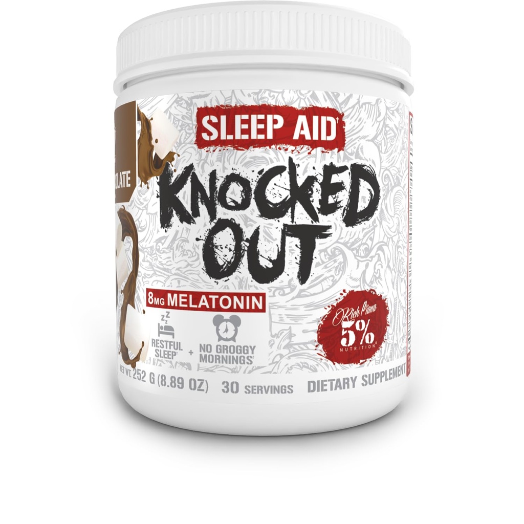 5 Beslenme Zengin Piana Knocked Out Natural Sleep Aid | Post-Workout Recovery & Deep Sleep Supplement | GABA, Melatonin, Chamomile, Tyrosine, 5-HTP, & More | 8.4 oz, 30 Servisler (Sıcak)